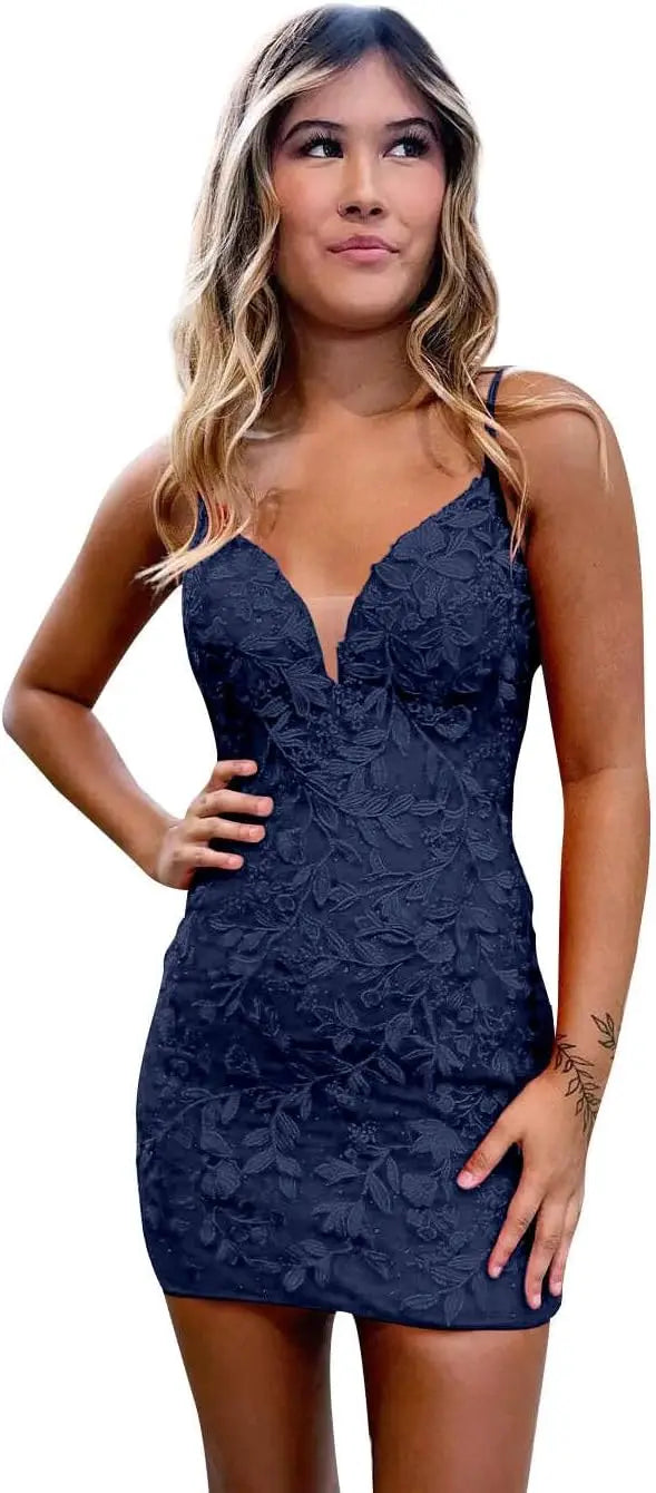 Etuikleid für Teenager mit Spitzenapplikationen, enges, offenes Rückenkleid, kurzes Ballkleid, formelle Abendkleider, Hochzeitsfeier, Cocktailkleid 