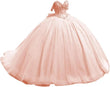 Off Shoulder Beaded Quinceanera Dresses Glitter Tulle Prom Dress Butterfly Appliques Sweet 16 Dresses with Bow