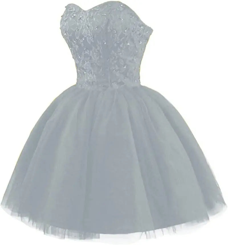 Strapless Short Tulle Homecoming Dresses for Teens Lace Prom Dresses for Women Beaded A Line Party Cocktail Dresses