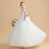 Puffy Flory With Big Bow Sleeveless For Wedding Birthday Party Holy Communion Gowns Flower Girl Dresses White Tulle
