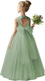 Flower Girl Dresses for Wedding Puffy Satin Tulle Princess Pageant Dress for Girls Crew Neck Tulle Bow Prom Ball Gowns