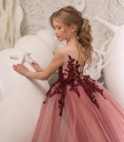 Festzugskleider für Mädchen, Spitzenapplikation, Blumenmädchenkleid, Tüll, Festzugskleid für Mädchen, lang, ärmellos, Prinzessinnen-Party-Ballkleid 