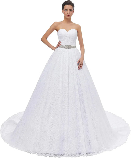 Vestido de novia de encaje con pedrería para mujer de Likedpage, vestido de novia de encaje, vestido elegante, vestido de novia sencillo de lujo. 