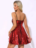 Vestido corto de fiesta con lentejuelas brillantes para mujer, sexy, con tirantes finos, sin mangas, para discoteca, graduación y baile de graduación. 