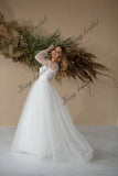 Vestido de novia de encaje y tul con escote en V profundo y mangas largas Vestido de novia línea A personalizado Vestidos de novia para mujer 2025 novia 