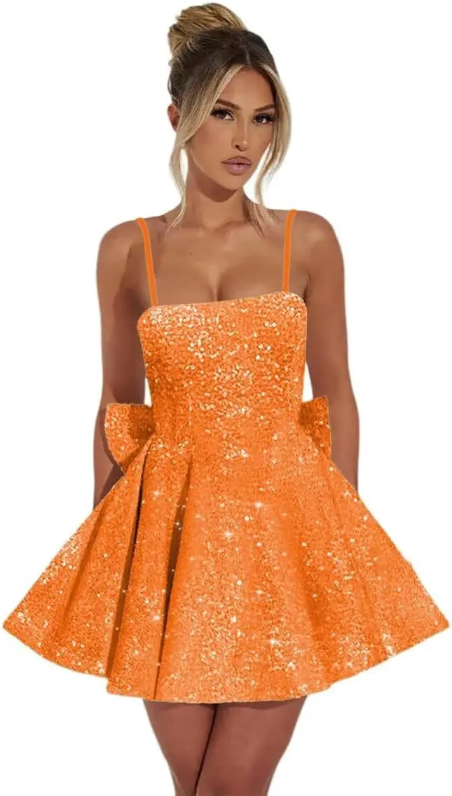 Maßgefertigte Damen-Heimkehrkleider mit quadratischem Ausschnitt und Pailletten für Teenager, A-Linie, kurzes Abschlussballkleid, Hochzeitsfeierkleid, Clubwear, Cocktailkleid 