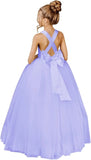 Crossed Straps Flower Girl Dress Satin Long Prom Dress with Bow Puffy Tulle Pageant Dresses for Girls princess dress