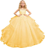 Tüll Prinzessin Ärmellose Festzugskleider Lange Spitze Applique Blumenmädchen Kleid Kinder Geburtstagsparty Ballkleid Festzugskleider 