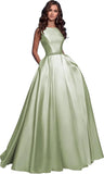 Damen A-Linie Satin Ballkleid Langes Ballkleid Gerafftes Perlenbesetztes Abendkleid Formales Partykleid mit Taschen 