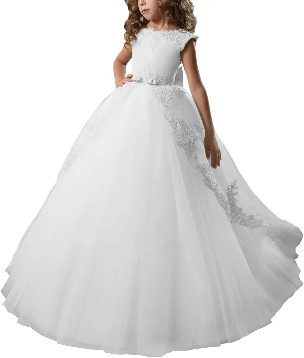 Fancy Flower Girl Dress Long Lace Pageant Puffy Tulle Ball Gown girls dresses for party and wedding  princess dress
