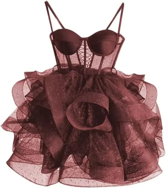 Organza Tüll Homecoming Kleider Spaghettiträger Lagen Kurzes Ballkleid Sweetheart Cocktailkleid Cocktailkleid 