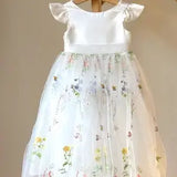 Vestido de niña de flores de satén, encaje, tul, encaje blanco, tul, niña, bebé, satén, encaje, rústico, bohemio, vestidos de comunión, vestido de princesa 