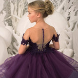 Grape Purple Floral Appliques Tiered With Trailing For Wedding Birthday Party Banquet Gown Customized Flower Girl Dresses
