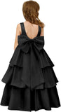 Girls Crewneck Layers Flower Girl Satin Pageant Dress with Bow Knot Backless Birthday Party Formal Dress princess dress