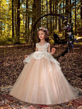Vestido de niña de flores de tul con apliques de princesa, falda de tul abullonada, vestidos sin mangas para desfiles infantiles, vestidos de baile 
