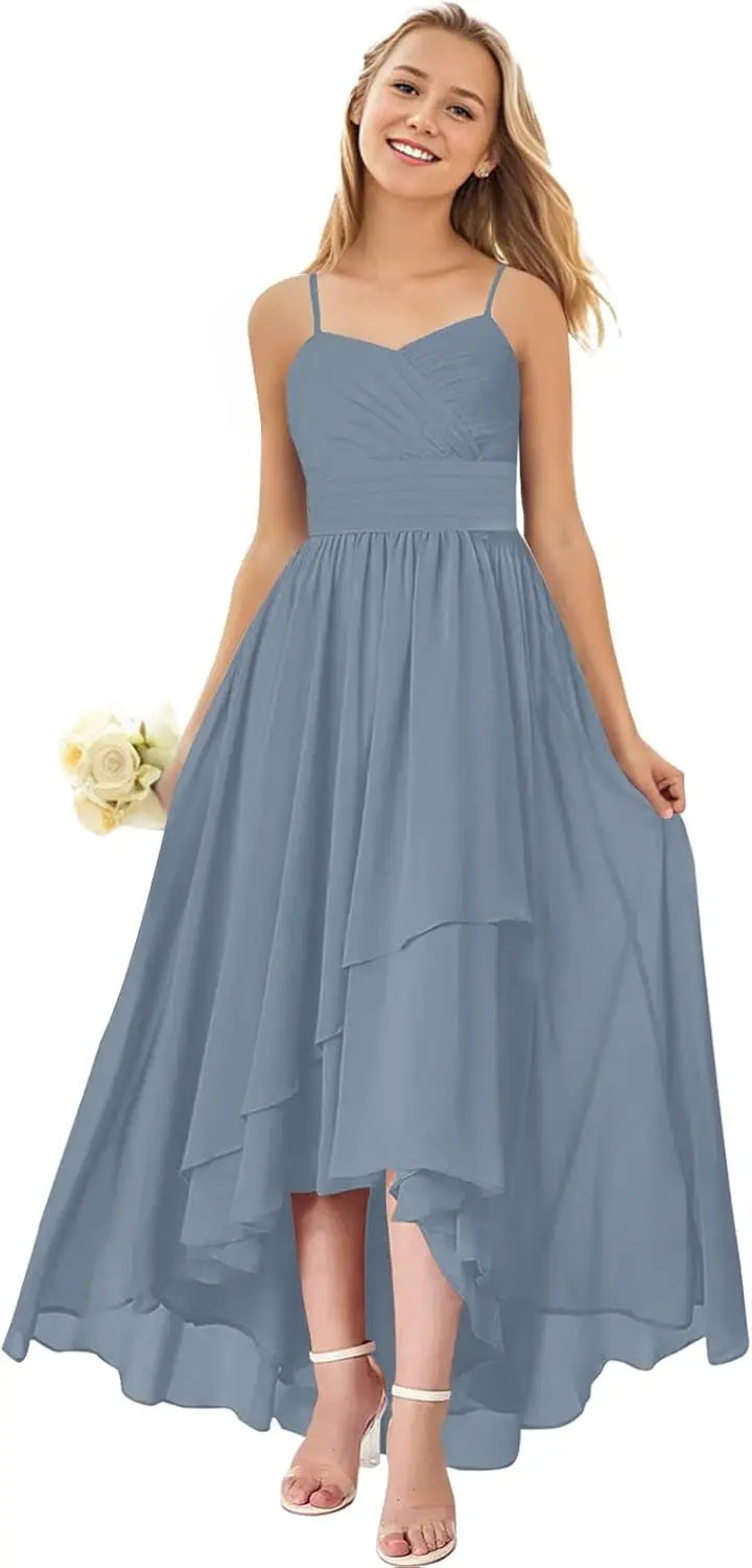 Vestidos de dama de honor para bodas, de gasa alta y baja, plisados, con tirantes finos, vestido de fiesta formal, vestidos de dama de honor para bodas 