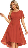 Vestido de gasa con cuello redondo y cintura plisada para mujer, manga corta, para invitada de boda, dama de honor, fiesta, graduación 