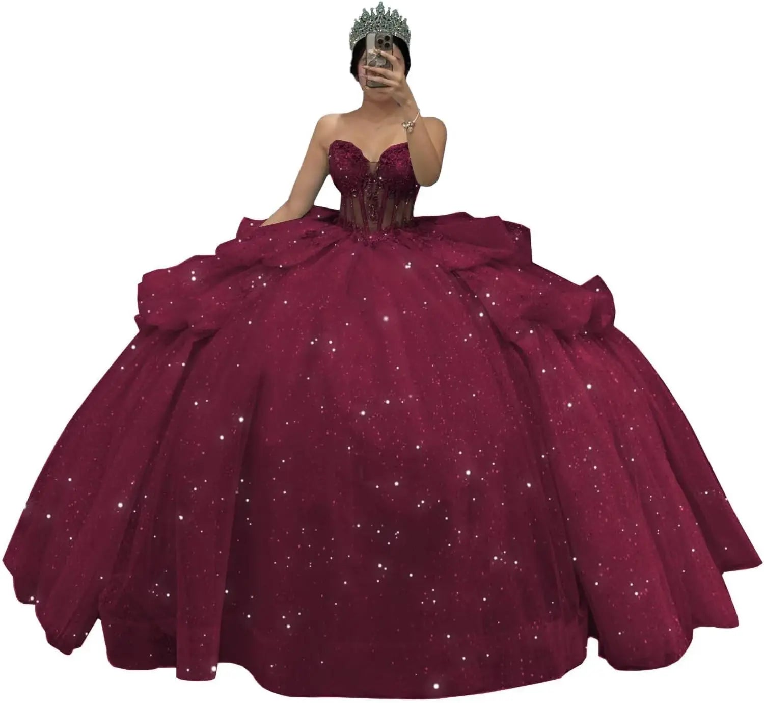 Puffy Tulle Quinceanera Dresses Ball Gown Strapless Long Sweet 16 Dress Sweetheart Sparkly Evening Gown ball gown dress