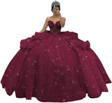 Puffy Tulle Quinceanera Dresses Ball Gown Strapless Long Sweet 16 Dress Sweetheart Sparkly Evening Gown ball gown dress