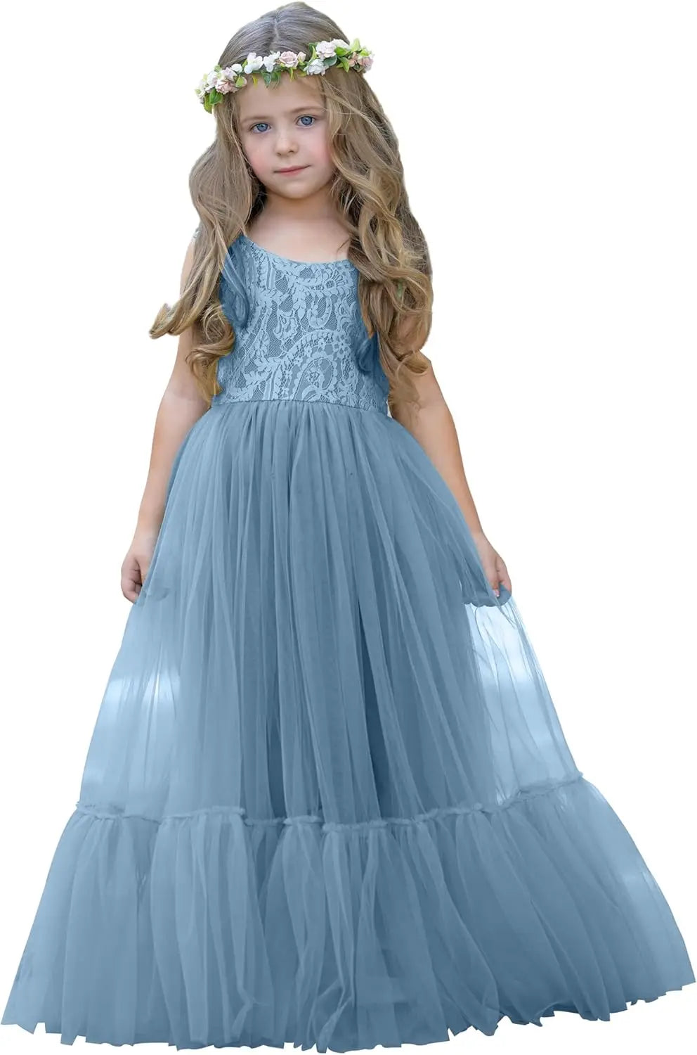 Blumenmädchenkleid Spitze/Tüll Boho Kleinkindkleider Rüschenmädchenkleid für Hochzeit Gartenparty Kommunion Strand Prinzessinnenkleid 