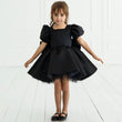 Vestidos de tul satinado negro con lazo, mangas cortas, para bodas, cumpleaños, graduaciones, comuniones, personalizados, para niñas de las flores. 