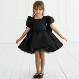 Vestidos de tul satinado negro con lazo, mangas cortas, para bodas, cumpleaños, graduaciones, comuniones, personalizados, para niñas de las flores. 