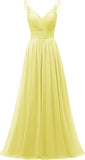 Chiffon-Spitze Brautjungfernkleider lang für Damen V-Ausschnitt Plissee Tüll Träger A-Linie Abschlussball Abend Hochzeit formelle Kleider 