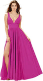 Elegant Women's Long Chiffon Bridesmaid Dresses Deep V-Neck Sleeveless Slit Formal Evening Party Gowns prom dresses
