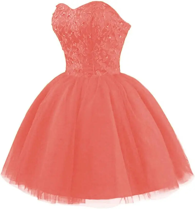 Strapless Short Tulle Homecoming Dresses for Teens Lace Prom Dresses for Women Beaded A Line Party Cocktail Dresses