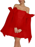 Vestidos de fiesta de organza con hombros descubiertos y lazo, de manga larga, para graduación, de corte A, formales, para cóctel o fiesta. 