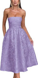 Vestido de fiesta de satén jacquard floral, largo hasta la rodilla, corte A, sin tirantes, con corsé, para dama de honor, para fiesta de noche formal 
