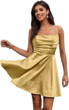 Satin Homecoming Kleider Kurze Spaghettiträger Ballkleid Wasserfallausschnitt A-Linie Cocktail Party Kleider Minikleid 
