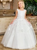 Prom Birthday Party First Communion Gowns Flower Girl Dresses White Tulle Flowers With Trailing Sleeveless For Wedding