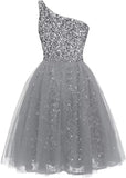 One Shoulder Sequin Homecoming Dresses Short Tulle Prom Dresses for Women A Line Princess Formal Cocktail Gown Gowns