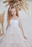 Ärmelloses, gestuftes, elegantes Mädchen-Kindergeburtstagskleid, Erstkommunionkleid, errötendes Rosa, Blumenmädchenkleid für Hochzeit, Pailletten 