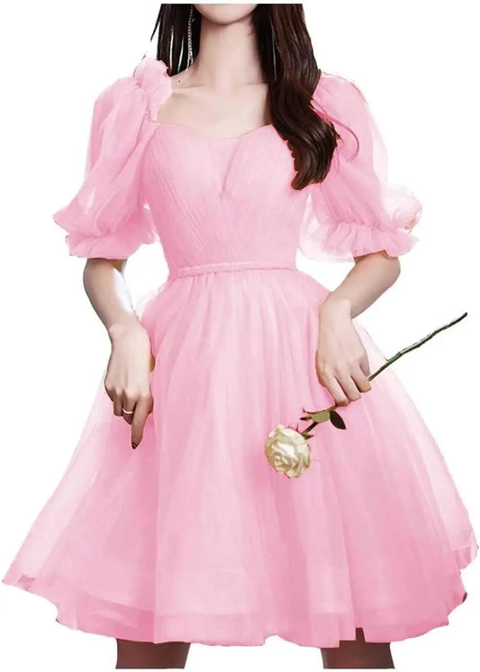 Maßgefertigtes Tüll-Abschlussballkleid für Frauen, kurzes Sweetheart-Puffärmel-Heimkehrkleid, Cocktailkleid, Minikleid, Partykleid 