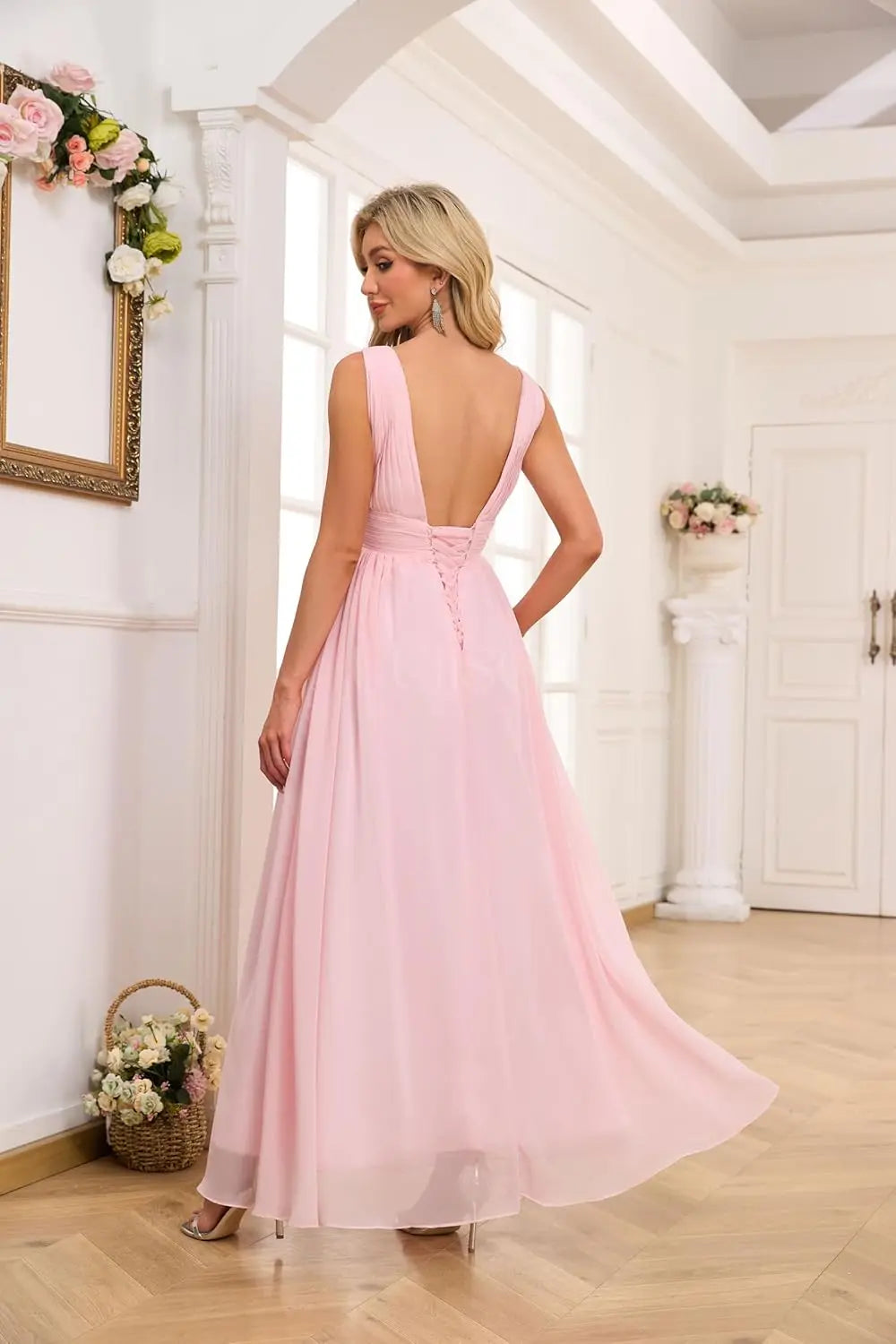 Vestidos de dama de honor con abertura y escote en V, vestidos de fiesta, línea A, plisados, para invitada de boda con bolsillos 