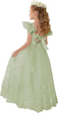 Girls Lace Applique Flower Girl Dresses for Wedding 2025 First Communion Dress Party Maxi Gown Tie Back princess dress