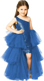 One Shoulder Sequin Pagent Dresses Girls Tulle Ball Gown Layered High Low Flower Girl Dress for Wedding princess dress