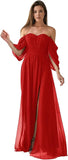 Vestido de dama de honor de talla grande con hombros descubiertos, de gasa, formal, con abertura, elegante, para invitada de boda 