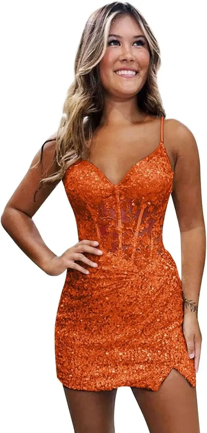 Sparkly Sequin Homecoming Dresses for Teens Short Tight Appliques Mini Formal Prom Cocktail Gown 2025 Wedding Party Dresses