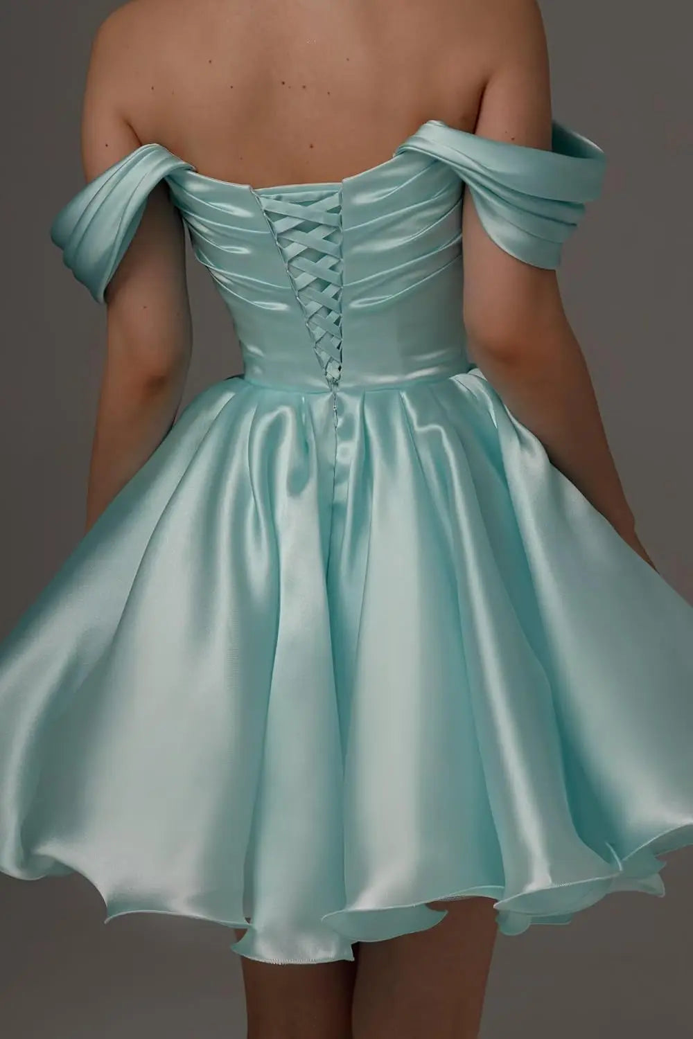 Vestidos de fiesta de satén con hombros descubiertos para mujer, corte A, cortos, plisados, sin tirantes, para boda y fiesta. 