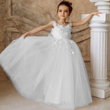 Apliques de flores blancas y rosas con lazo sin mangas para bodas, fiestas de cumpleaños, comuniones, vestidos personalizados para niñas de las flores. 