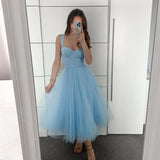 Tulle Tea-Length Prom Dresses High Quality Sweetheart Spaghetti Straps Party & Vacation Wear Elegant Plain A-line Evening Gowns