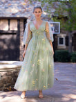 Hot Sale Fairy Green Floral Embroidery Prom Dress with Back Lacing-Elegant Sweetheart Evening Gown for Women Party & Weddings