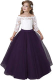 Blumenmädchenkleid Langarm Kinder Weiß Spitze Kinder Festzug Party Weihnachten Ballkleid Erstkommunion Kleider 