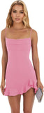 Vestidos cortos de fiesta ajustados para mujer, con tirantes finos y bajo con volantes, para cóctel y club. 