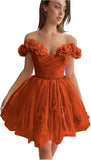 3D Flowers Tulle Girls Homecoming Dresses Short Off The Shoulder Fairy Prom Dress Cocktail Wedding Party Gowns Bridesmaid Gown