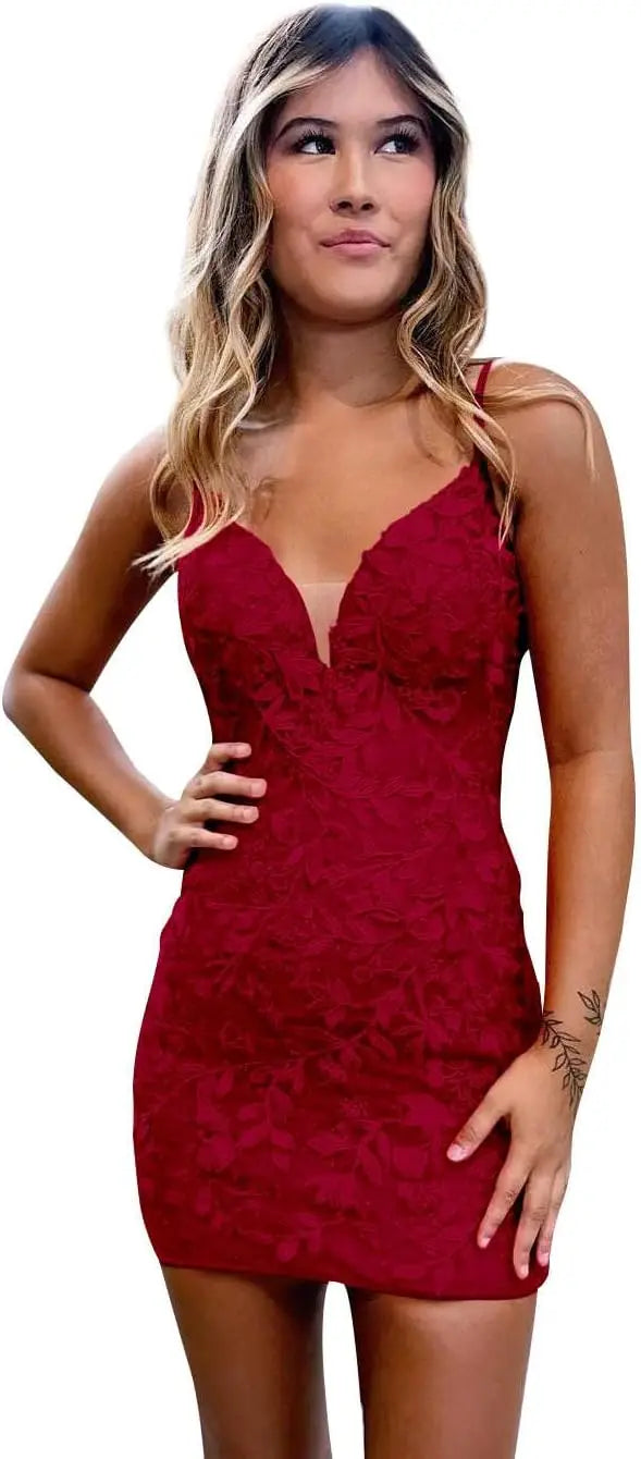 Etuikleid für Teenager mit Spitzenapplikationen, enges, offenes Rückenkleid, kurzes Ballkleid, formelle Abendkleider, Hochzeitsfeier, Cocktailkleid 