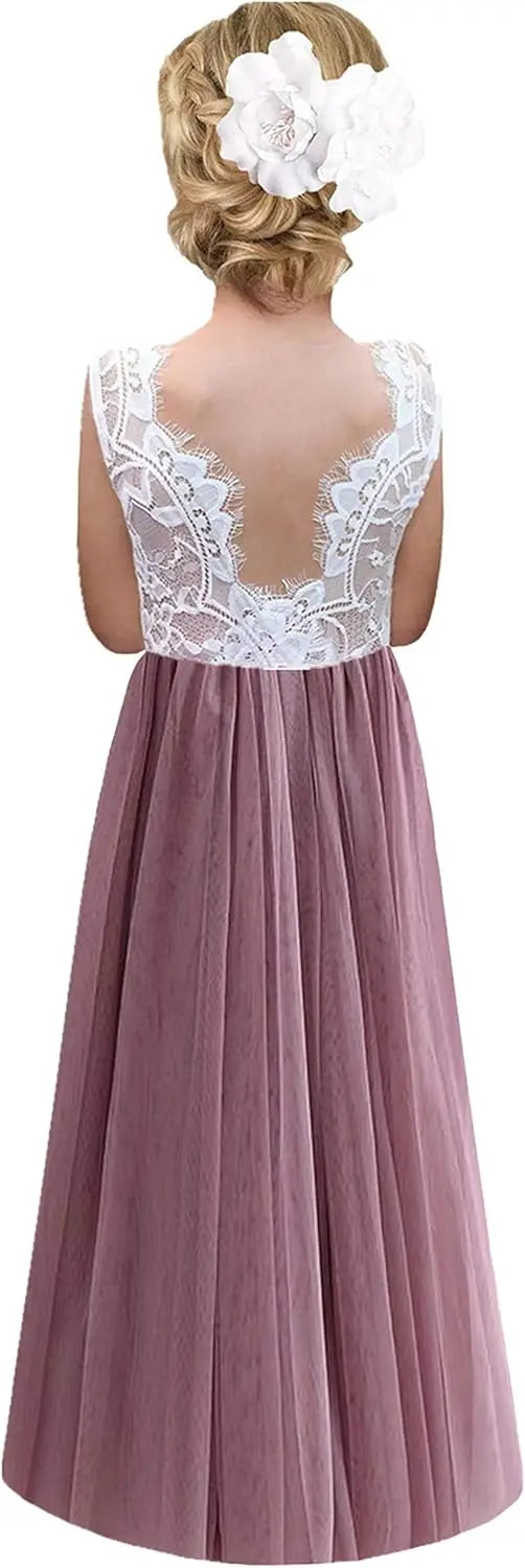 Vestido de tul con tutú recto de corte A con espalda de encaje y rosas para niña, vestido de fiesta para niña de las flores, vestidos para niñas para fiestas y bodas, vestidos de dama de honor 